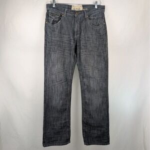 Y2K Focus Jeans Men's 34 Gray Denim Pockets Relaxed Fit Distressed Grunge Goth